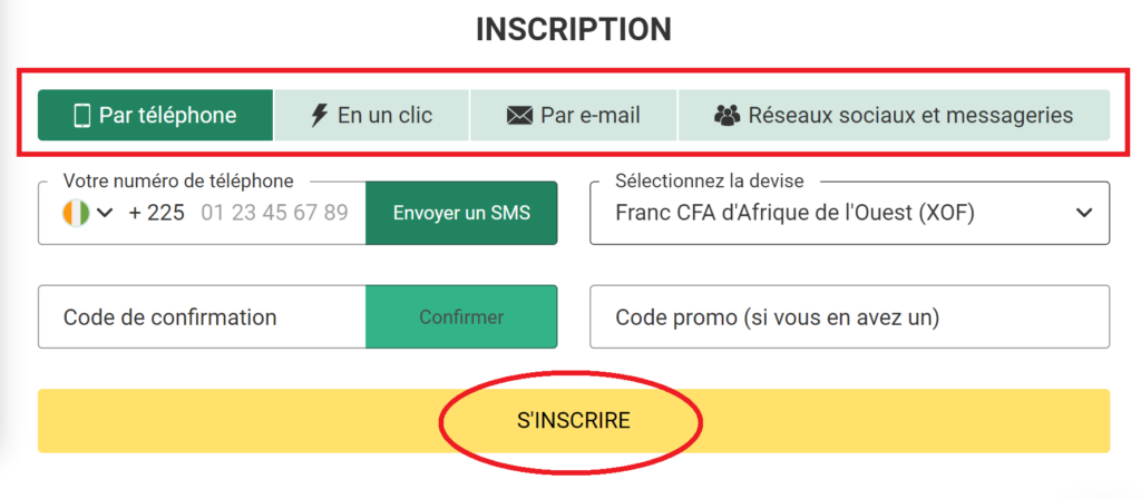 Processus de Betwinner inscription 